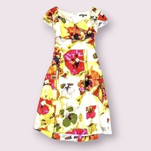 Isabella DeMarco Women's Mini Dress Size 8 Colorful Artsy Floral Design Pleats